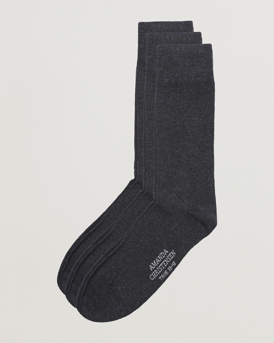 Amanda Christensen 3-Pack True Cotton Socks Antrachite Melange – Harmaa