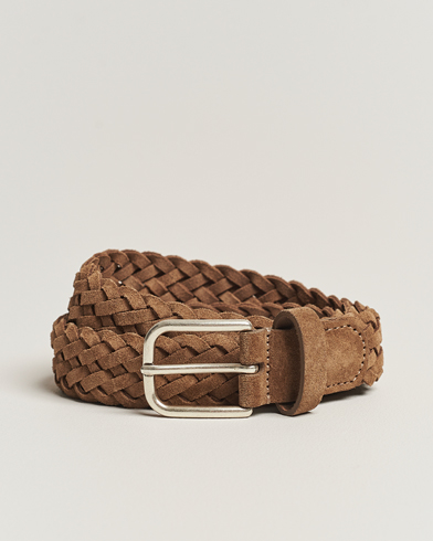 Mies | Italian Department | Anderson's | Woven Suede Belt 3 cm Light Brown