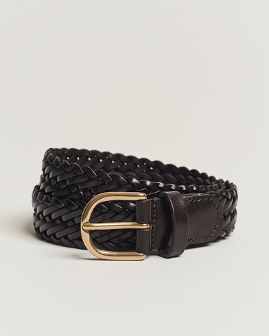 Mies | Italian Department | Anderson's | Woven Leather Belt 3 cm Dark Brown