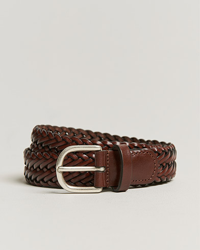 Mies | Italian Department | Anderson's | Woven Leather Belt 3 cm Cognac