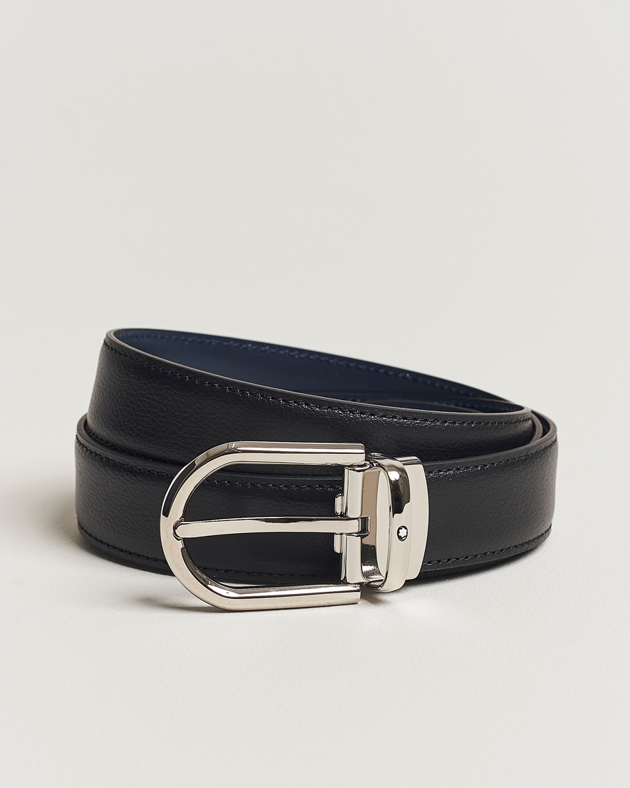 Montblanc Reversible Horseshoe Leather Belt 30mm Blue/Black Grain – Musta