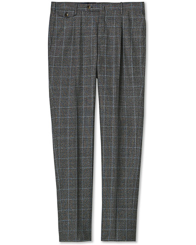 Flanellihousut |  Gentleman Fit Windowpane Flannel Trousers Grey Melange