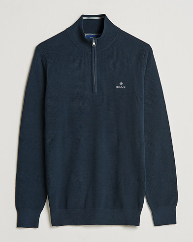 Mies | GANT | GANT | Cotton Pique Half-Zip Sweater Evening Blue