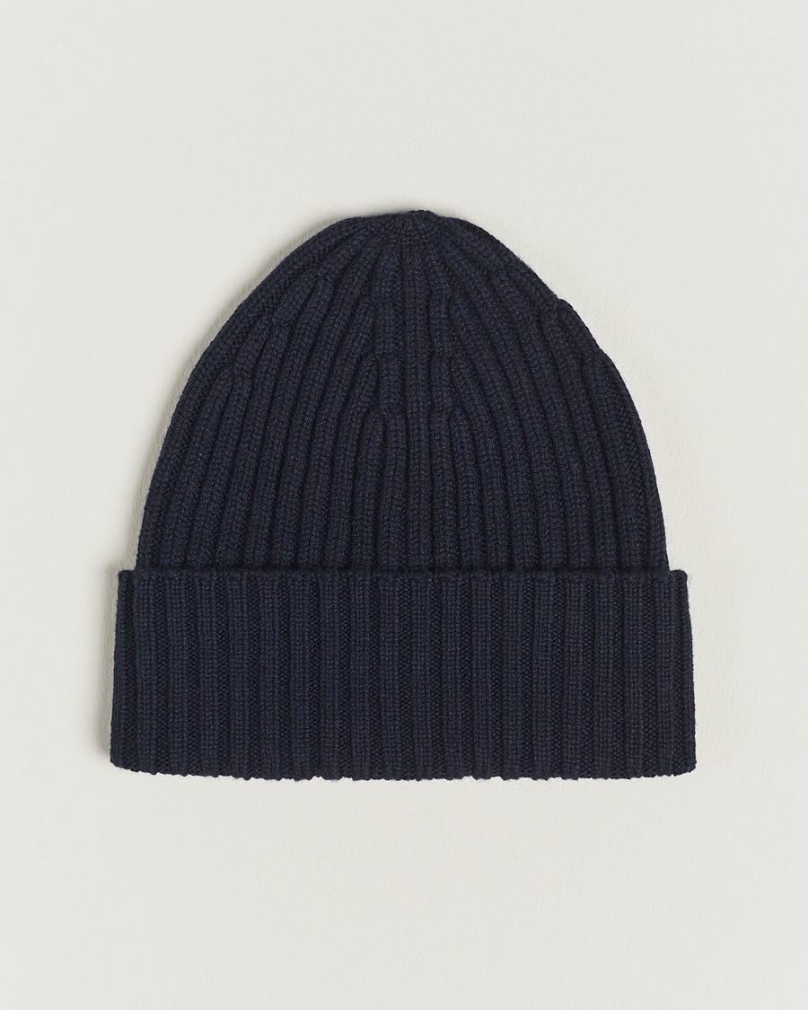 Piacenza Cashmere Ribbed Cashmere Beanie Navy – Sininen