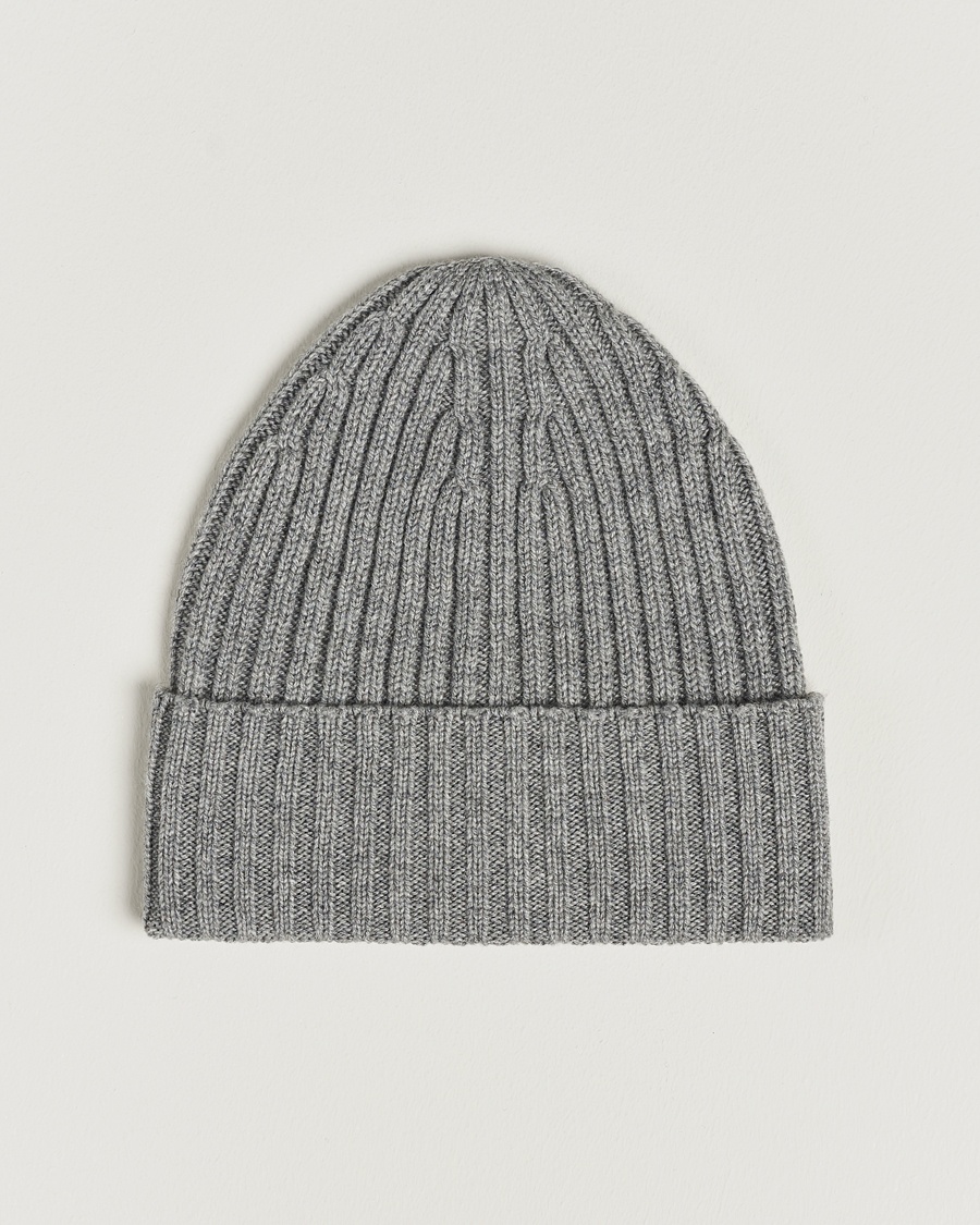Piacenza Cashmere Ribbed Cashmere Beanie Grey Melange – Harmaa