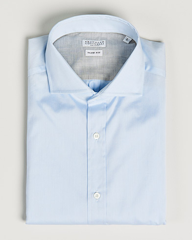 Mies | Quiet Luxury | Brunello Cucinelli | Slim Fit Poplin Shirt Light Blue