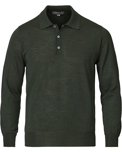 Canali Merino Wool Knitted Polo Forest Green