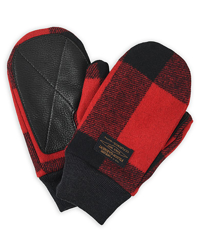 Hanskat |  Leather Palm Mackinaw Wool Mittens Red/Black