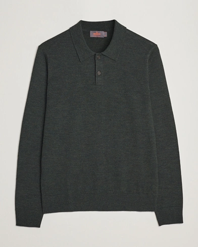 Mies |  | Morris | Merino Knitted Polo Dark Green