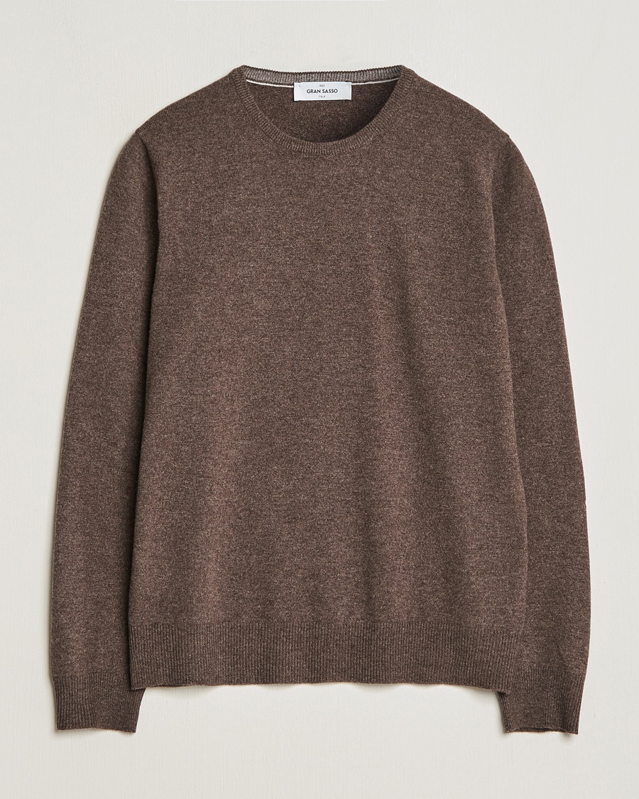 Gran Sasso Wool/Cashmere Crew Neck Dark Brown Melange – Ruskea