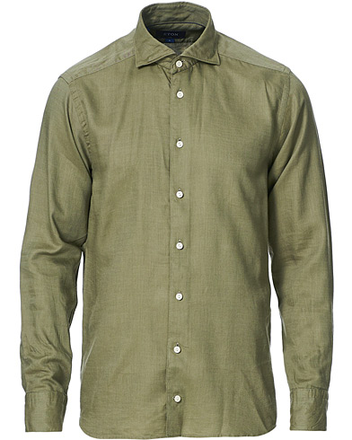 Flanellipaidat |  Slim Fit Cotton/Tencel Flannel Shirt Olive