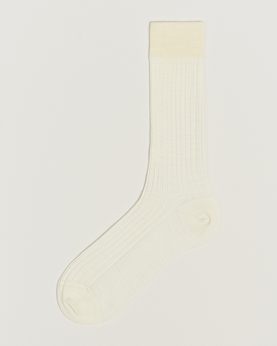 Bresciani Wool/Nylon Ribbed Short Socks White – Valkoinen
