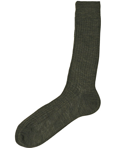 Italialaiset merkit |  Wool/Nylon Ribbed Short Socks Green Melange