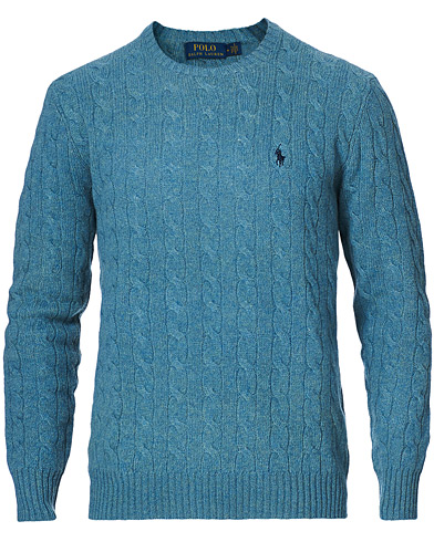  |  Wool/Cashmere Cable Crew Neck Pullover Blue Heather
