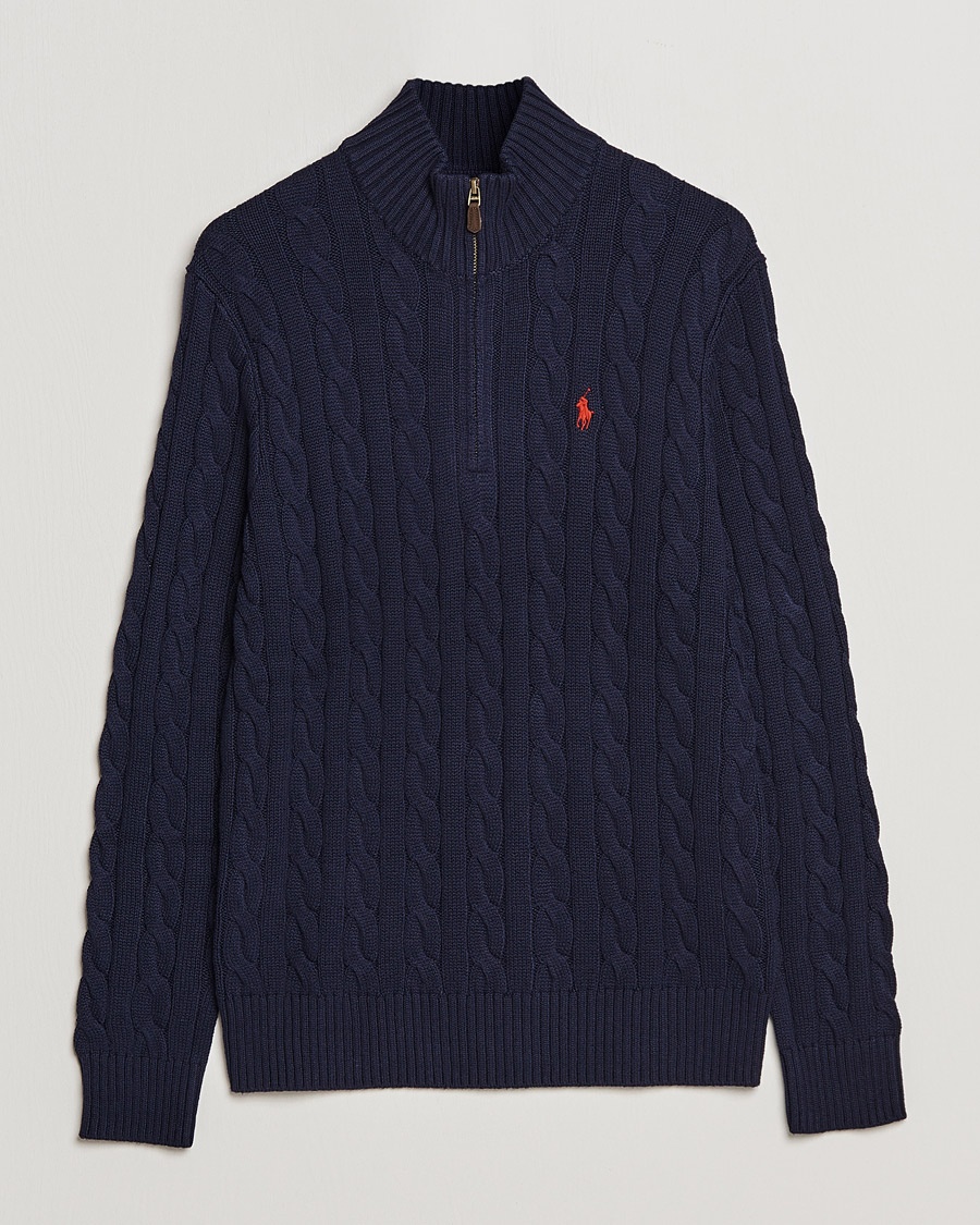 Polo Ralph Lauren Cotton Cable Half Zip Hunter Navy – Sininen