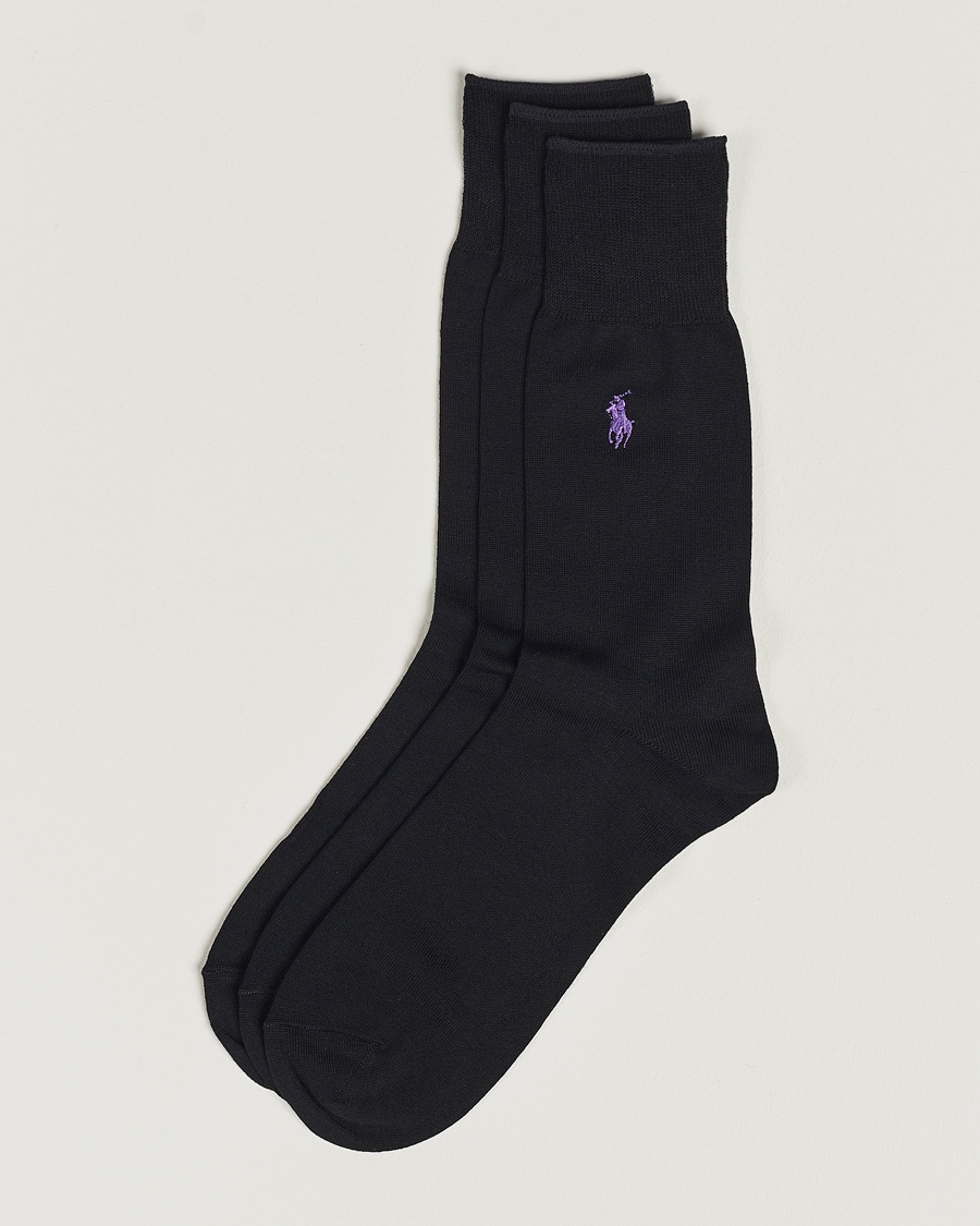 Polo Ralph Lauren 3-Pack Mercerized Cotton Socks Black – Musta