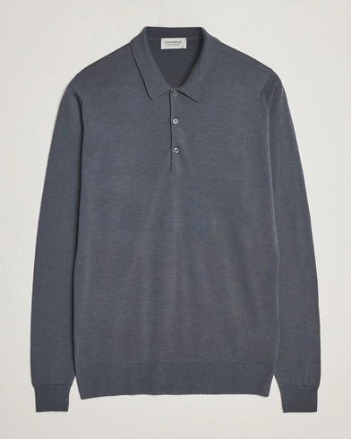 Mies |  | John Smedley | Belper Extra Fine Merino Polo Pullover Slate Grey