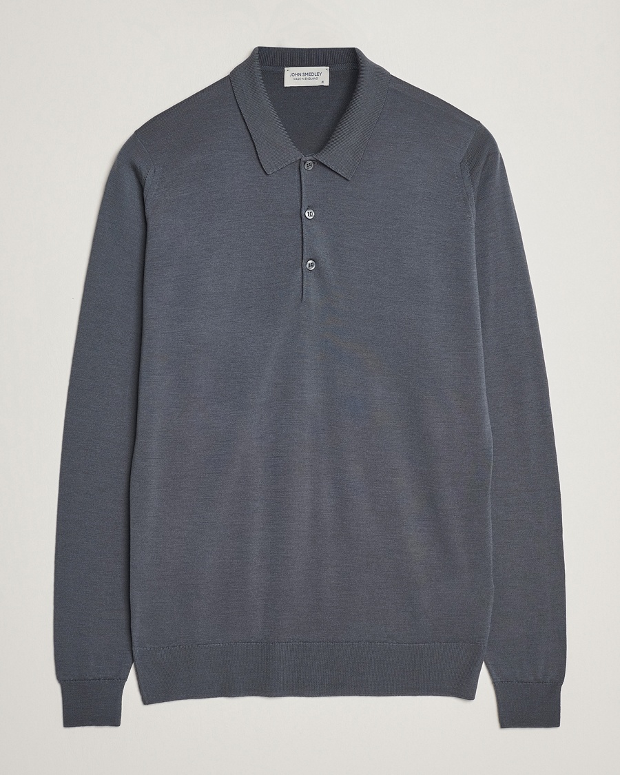John Smedley Belper Extra Fine Merino Polo Pullover Slate Grey – Harmaa