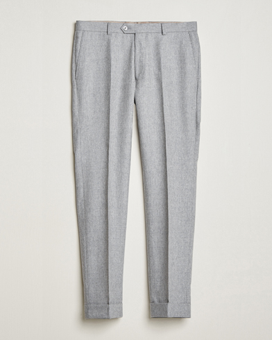 Mies | Flanellihousut | Oscar Jacobson | Denz Turn Up Flannel Trousers Light Grey