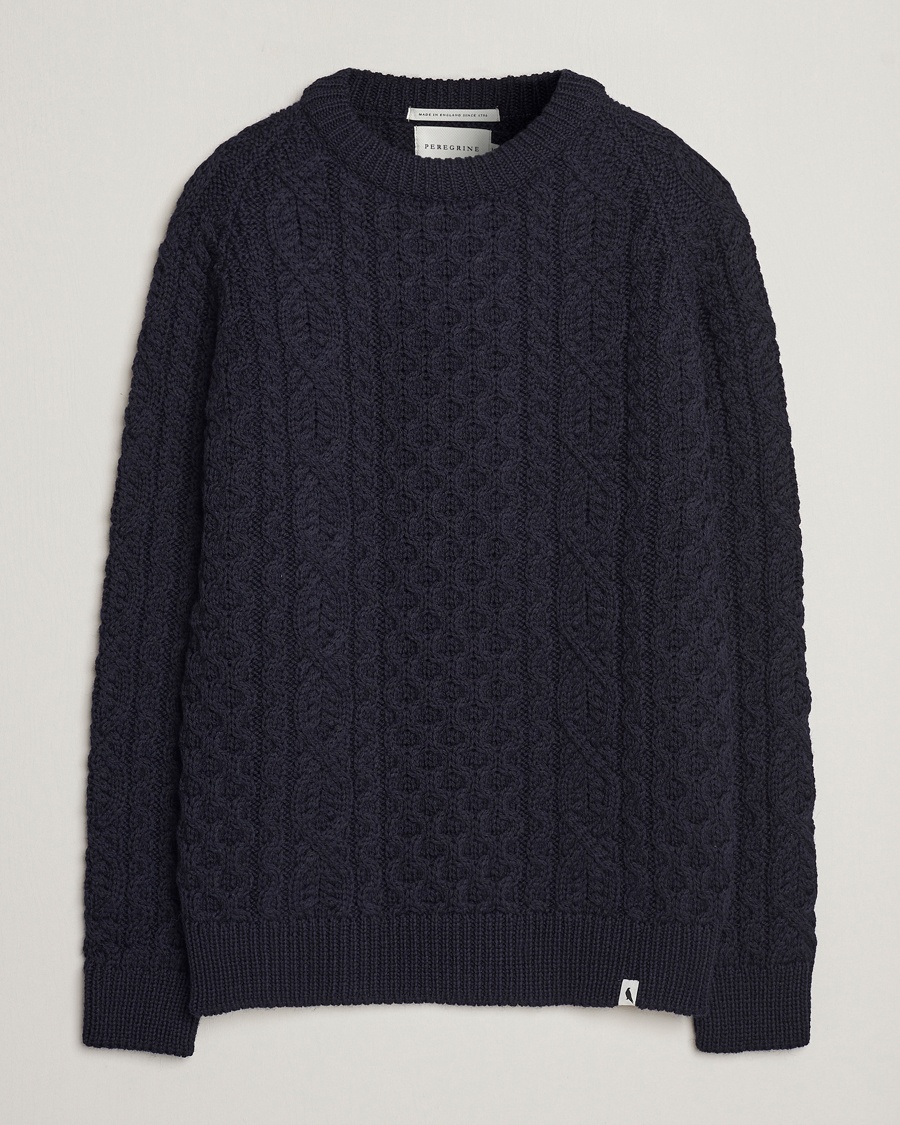 Peregrine Hudson Wool Aran Knitted Jumper Navy – Sininen
