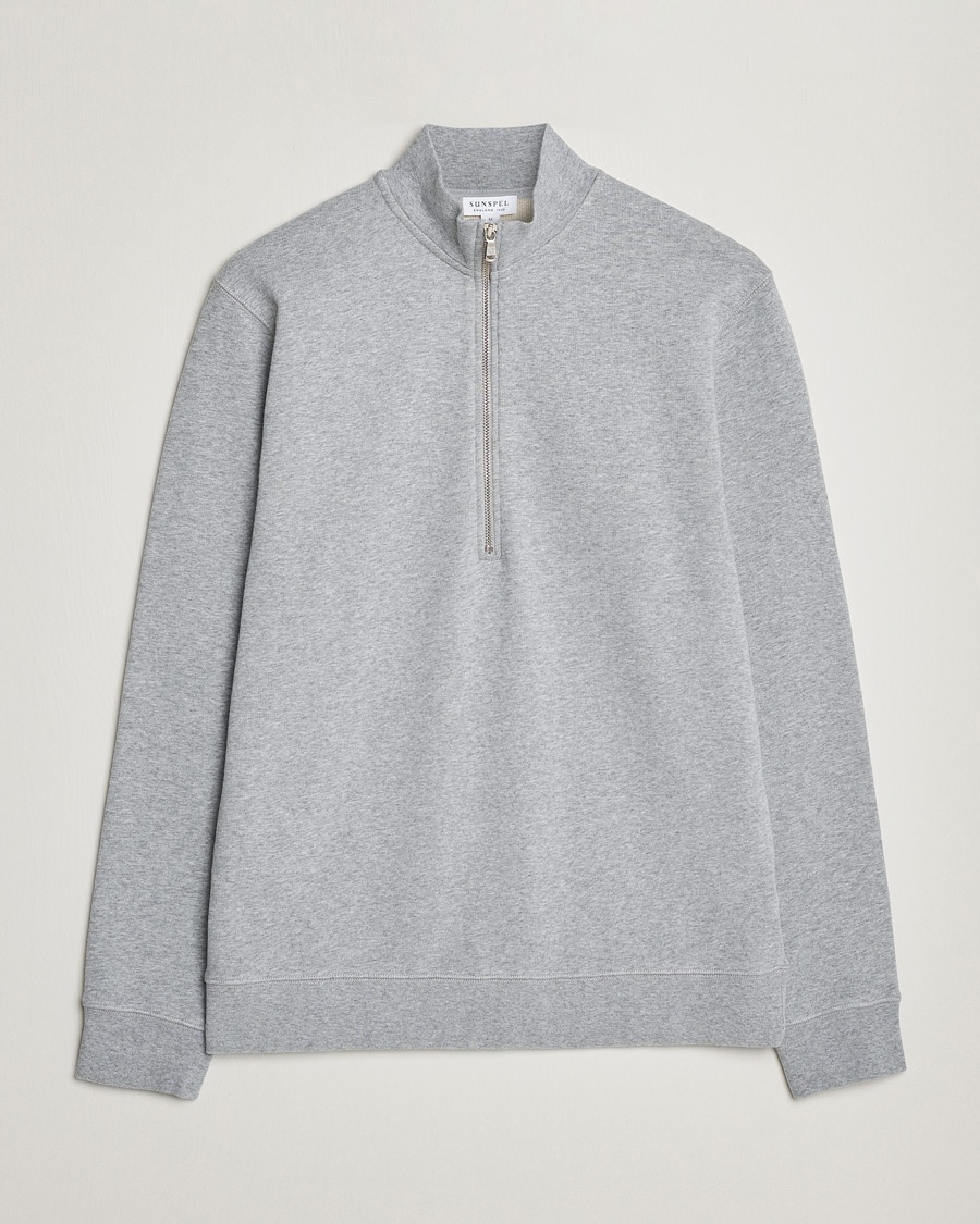 Sunspel Loopback Half Zip Grey Melange – Harmaa