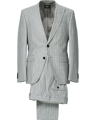 Puku |  Huge Wool Peak Lapel Pinstripe Suit Light Grey