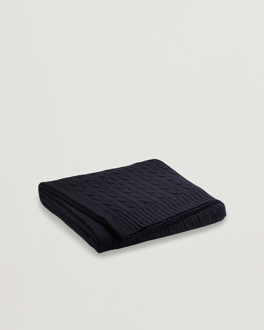 Ralph Lauren Home Cable Knitted Cashmere Throw Midnight Black – Musta