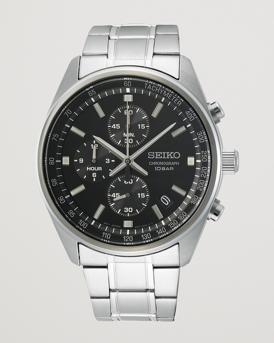 Seiko Chronograph 42mm Steel Black Dial – Musta