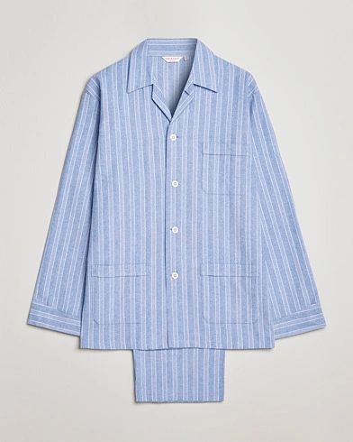 Mies | Derek Rose | Derek Rose | Brushed Cotton Flannel Striped Pyjama Set Blue