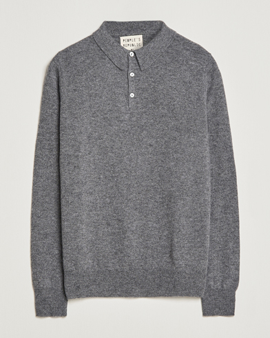 Mies | Kashmirneuleet | People's Republic of Cashmere | Cashmere Long Sleeve Polo Heather Grey