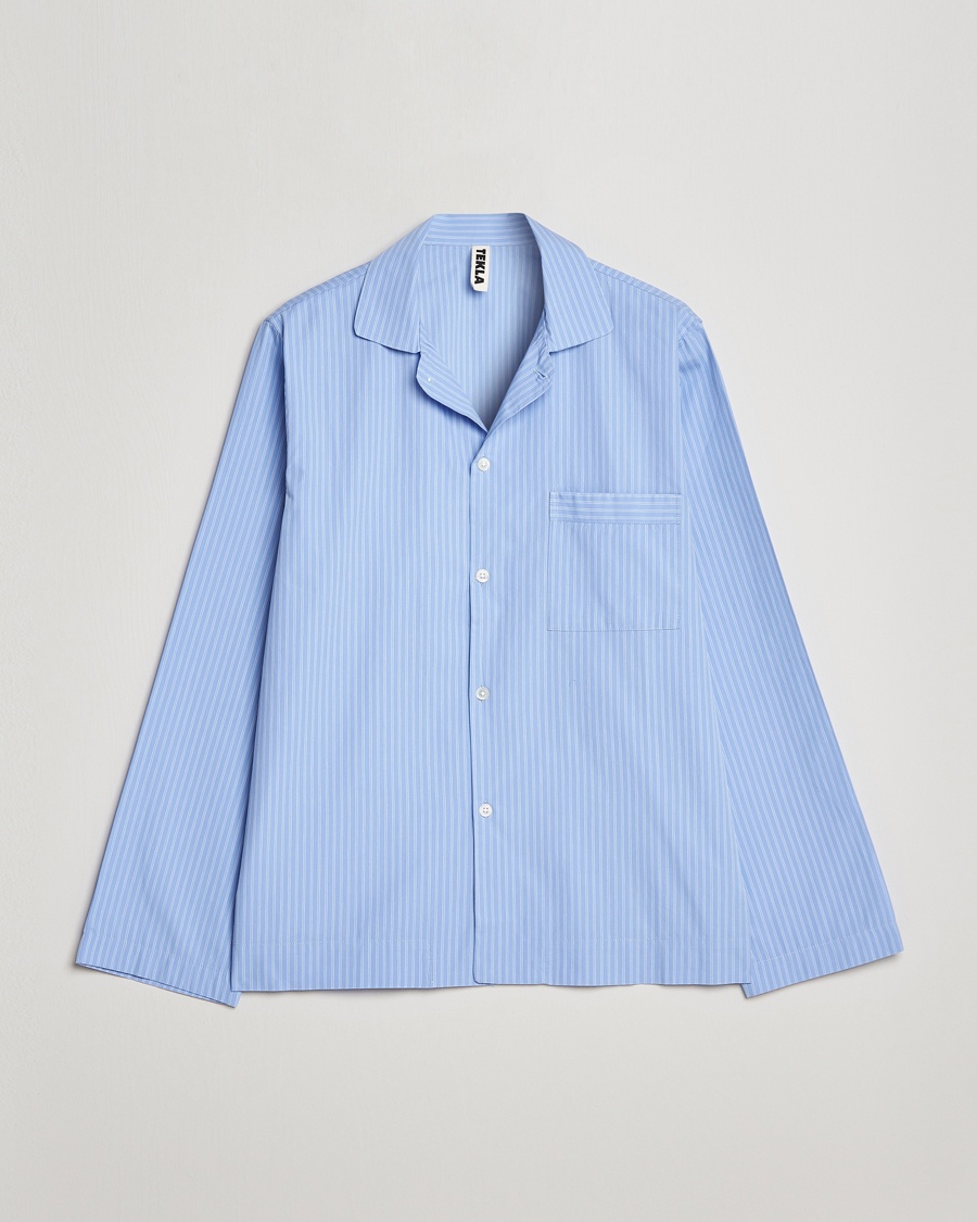 Tekla Poplin Pyjama Shirt Pin Stripes – Sininen