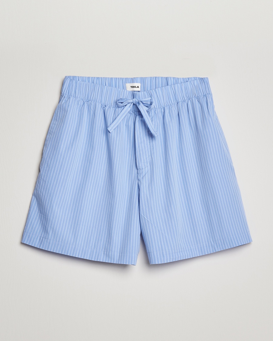 Tekla Poplin Pyjama Shorts Pin Stripes – Sininen