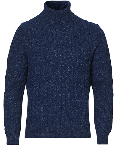Poolot |  Cable Knit Turtleneck Navy Marl