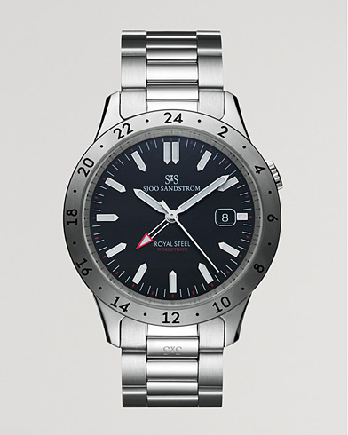 Mies | Fine watches | Sjöö Sandström | Royal Steel Worldtimer 36mm Black with Steel