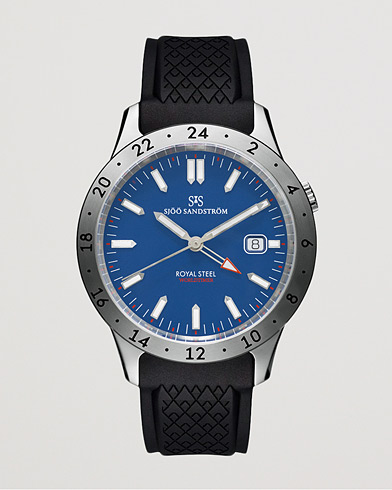 Mies | Fine watches | Sjöö Sandström | Royal Steel Worldtimer 36mm Blue with Rubber