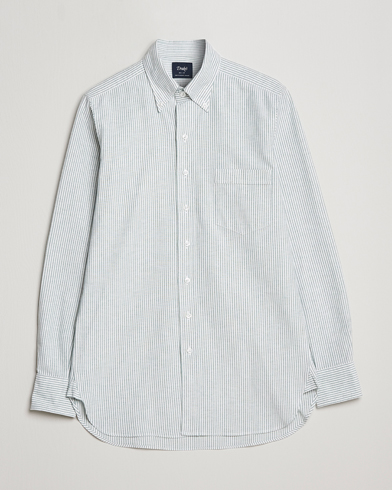 Mies | Preppy Authentic | Drake's | Striped Button Down Oxford Shirt Light Green