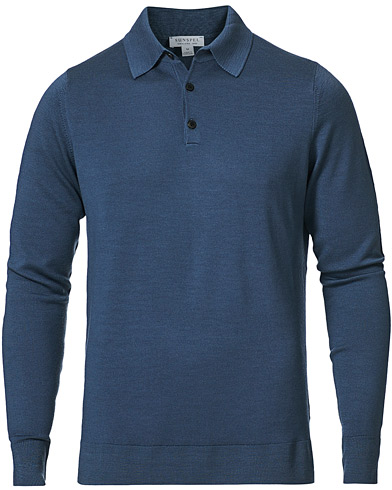 Mies | Alennusmyynti vaatteet | Sunspel | Long Sleeve Polo Blue Slate
