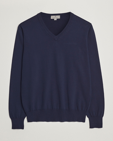 Mies | Canali | Canali | Cotton V-Neck Pullover Navy