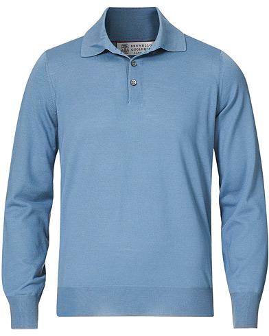  |  Cashmere/Wool Long Sleeve Polo Indigo Blue