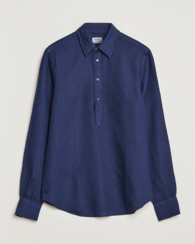 Mies | Pellavan paluu | Aspesi | Linen Popover Shirt Dark Blue