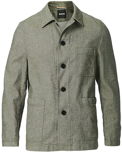Miehet | Pellavaiset pikkutakit | BOSS | Carper Cotton/Linen Workwear Jacket Open Green
