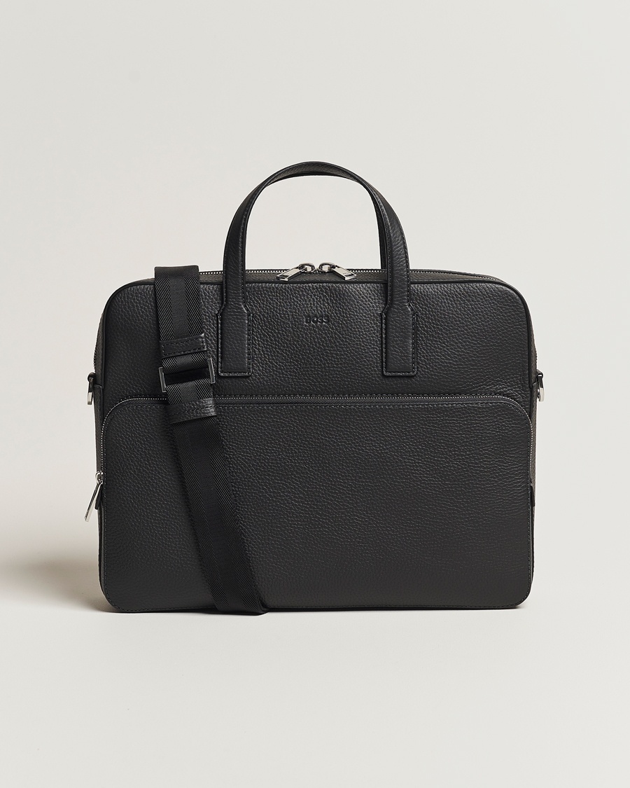BOSS BLACK Crosstown Computer Leather Bag Black – Musta
