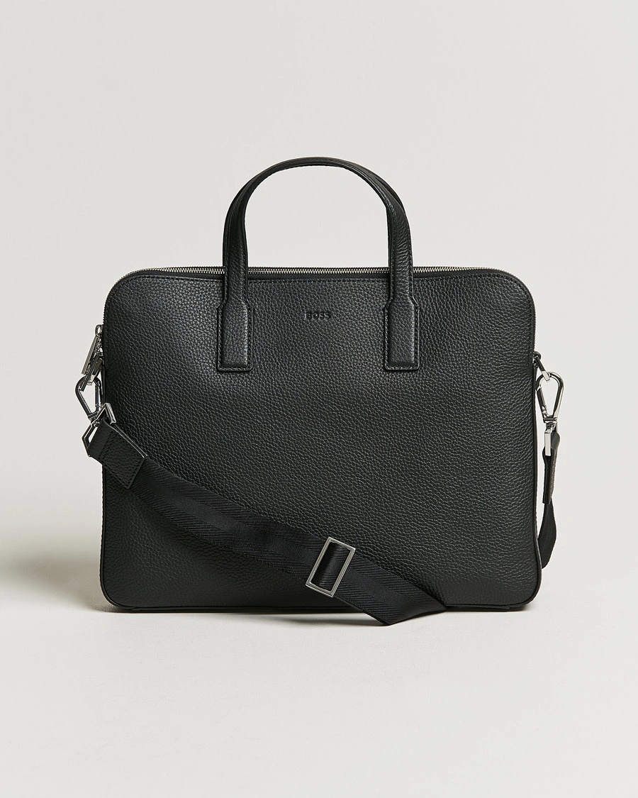 BOSS BLACK Crosstown Slim Computer Leather Bag Black – Musta
