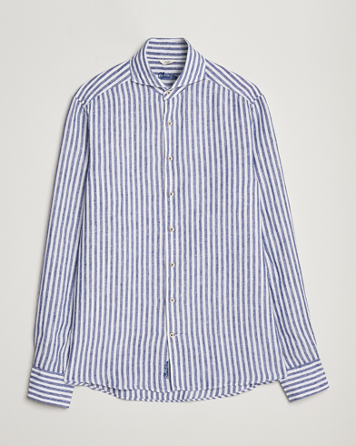 Mies |  | Stenströms | Slimline Cut Away Striped Linen Shirt Blue