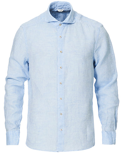 Rennot |  Slimline Cut Away Linen Shirt Light Blue