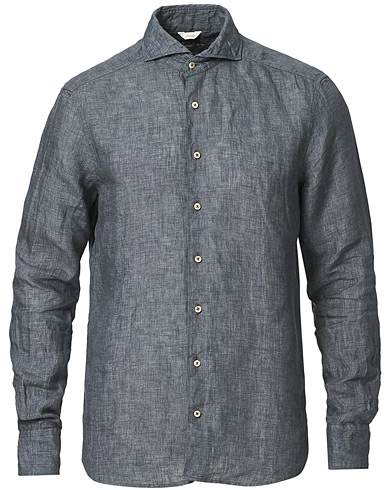 Business & Beyond |  Slimline Cut Away Linen Shirt Dark Grey