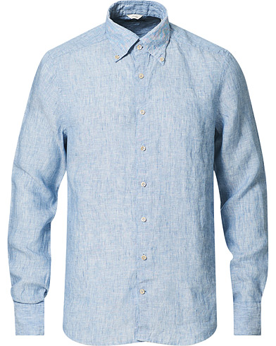 Miehet | Pellavapaidat | Stenströms | Slimline Button Down Linen Shirt Light Blue