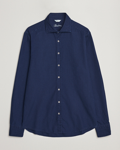 Miehet | Kauluspaita | Stenströms | Slimline Washed Structured Denim Shirt Indigo Blue