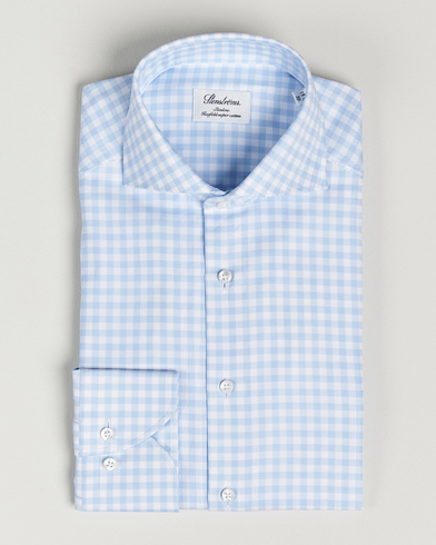 Mies |  | Stenströms | Slimline Checked Cut Away Shirt Light Blue