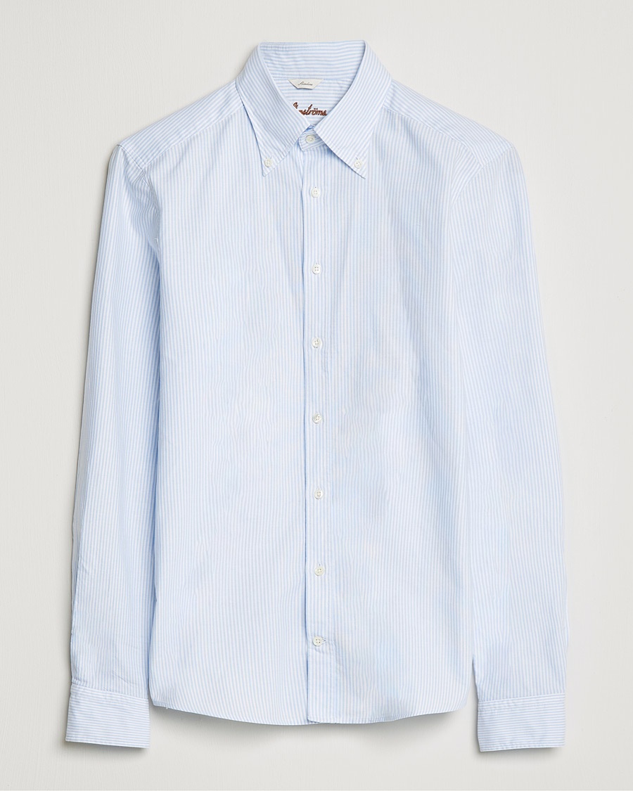 Stenströms Slimline Washed Striped Oxford Shirt Light Blue – Sininen